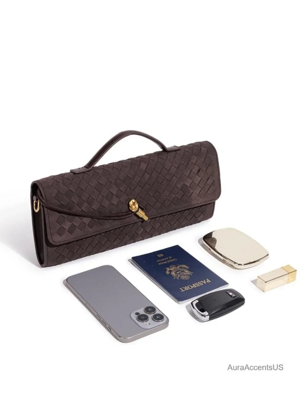 Suede Woven Clutch Purse Crossbody Satchel Shoulder Bag